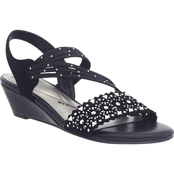 Impo Women Gatrina Embellished Slingback Wedge Sandals Size US 7M Black Stretch - Picture 1 of 6